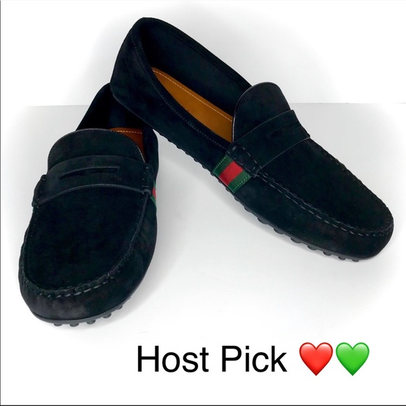 Gucci Other - Gucci Black Suede Web Driver Loafer 566294 IT 10.5